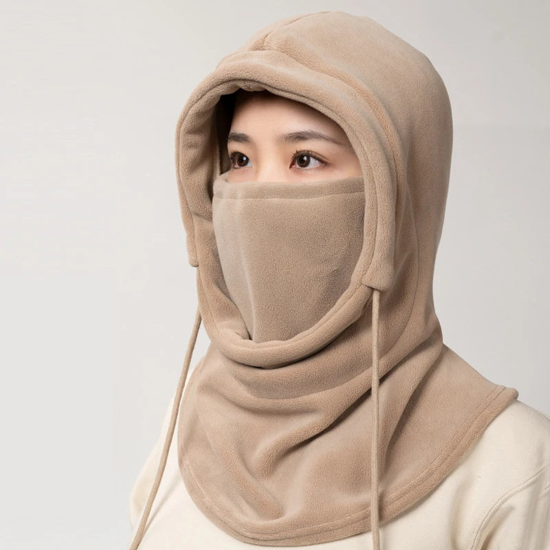 1pc Unisex Winter Balaclava - Windproof Knit Hood with Drawstring, Warm Motorcycle Headgear for Cold Weather,Ski Mask