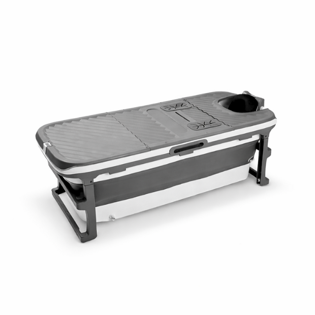 Special edition foldebadekar til voksne med låg, digital termometer og fodmassage - 150cm/Grå XL. Bonus tilbehør medfølger. Værdi kr. 798,-.