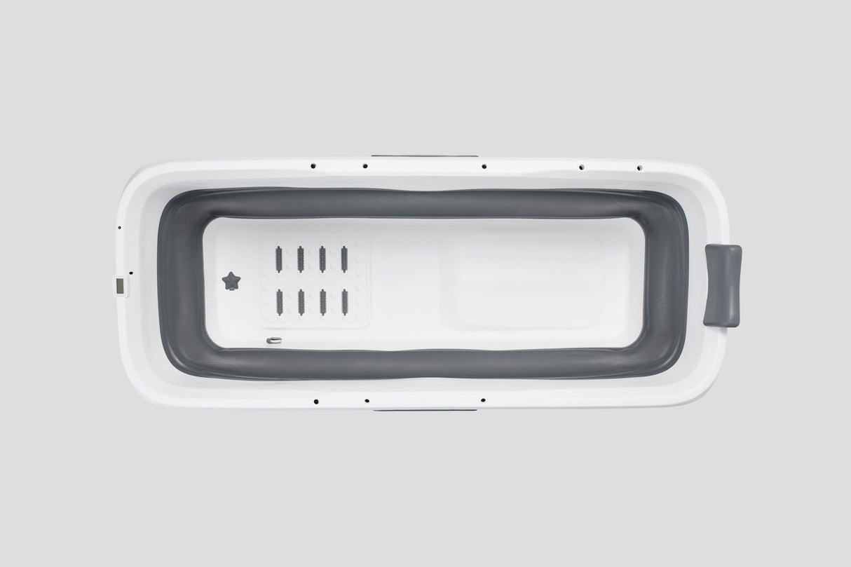 Special edition foldebadekar til voksne med låg, digital termometer og fodmassage - 150cm/Grå XL. Ekstra 300 cm. slange, sort badepude, lækker opbevaringspose samt ekstra prop inkl. Værdi kr. 798,-.