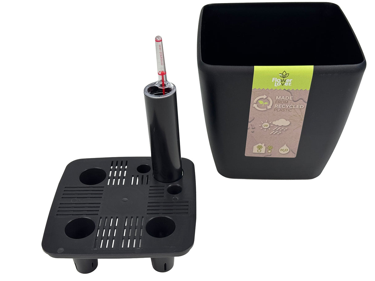Quadrato Matt - 24 cm sort - plantekrukke med selvvanding