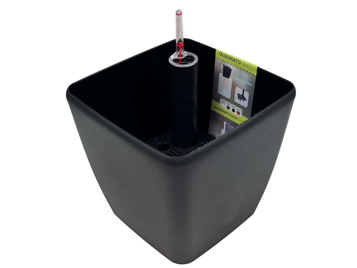 Quadrato Matt - 18 cm sort - plantekrukke med selvvanding