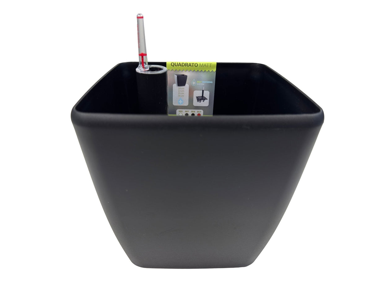 Quadrato Matt - 18 cm sort - plantekrukke med selvvanding