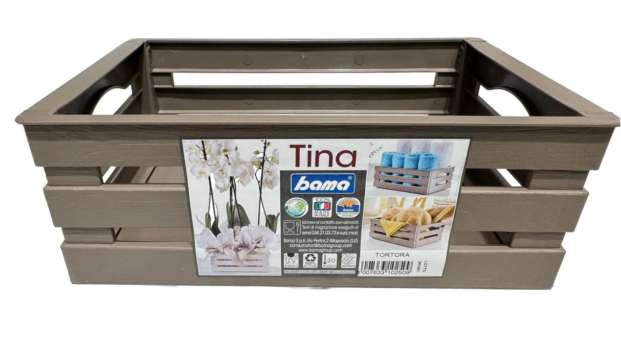 Tina 1 – dekorativ kasse i trælook - Taupe/gråbrun - 25 cm