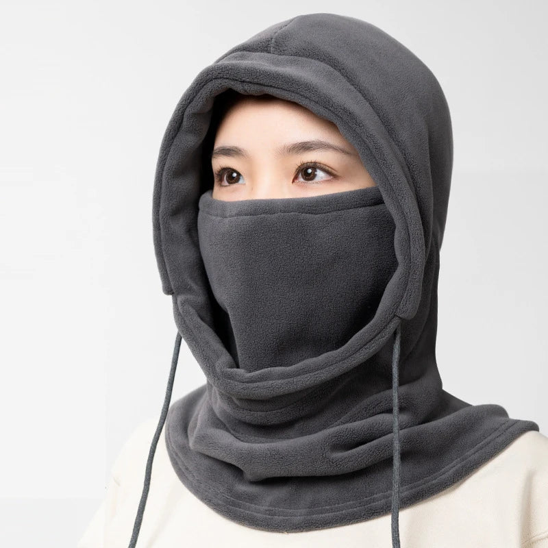 1pc Unisex Winter Balaclava - Windproof Knit Hood with Drawstring, Warm Motorcycle Headgear for Cold Weather,Ski Mask