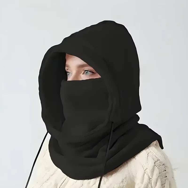 1pc Unisex Winter Balaclava - Windproof Knit Hood with Drawstring, Warm Motorcycle Headgear for Cold Weather,Ski Mask