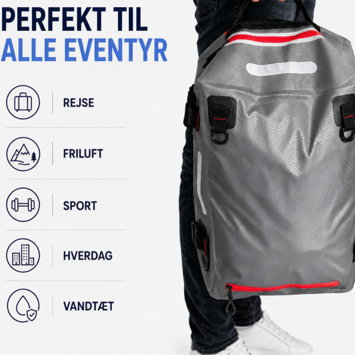 Kombi 40 – 100% Vandtæt Duffeltaske & Rygsæk til Rejse, Sport & Friluft (40L)
