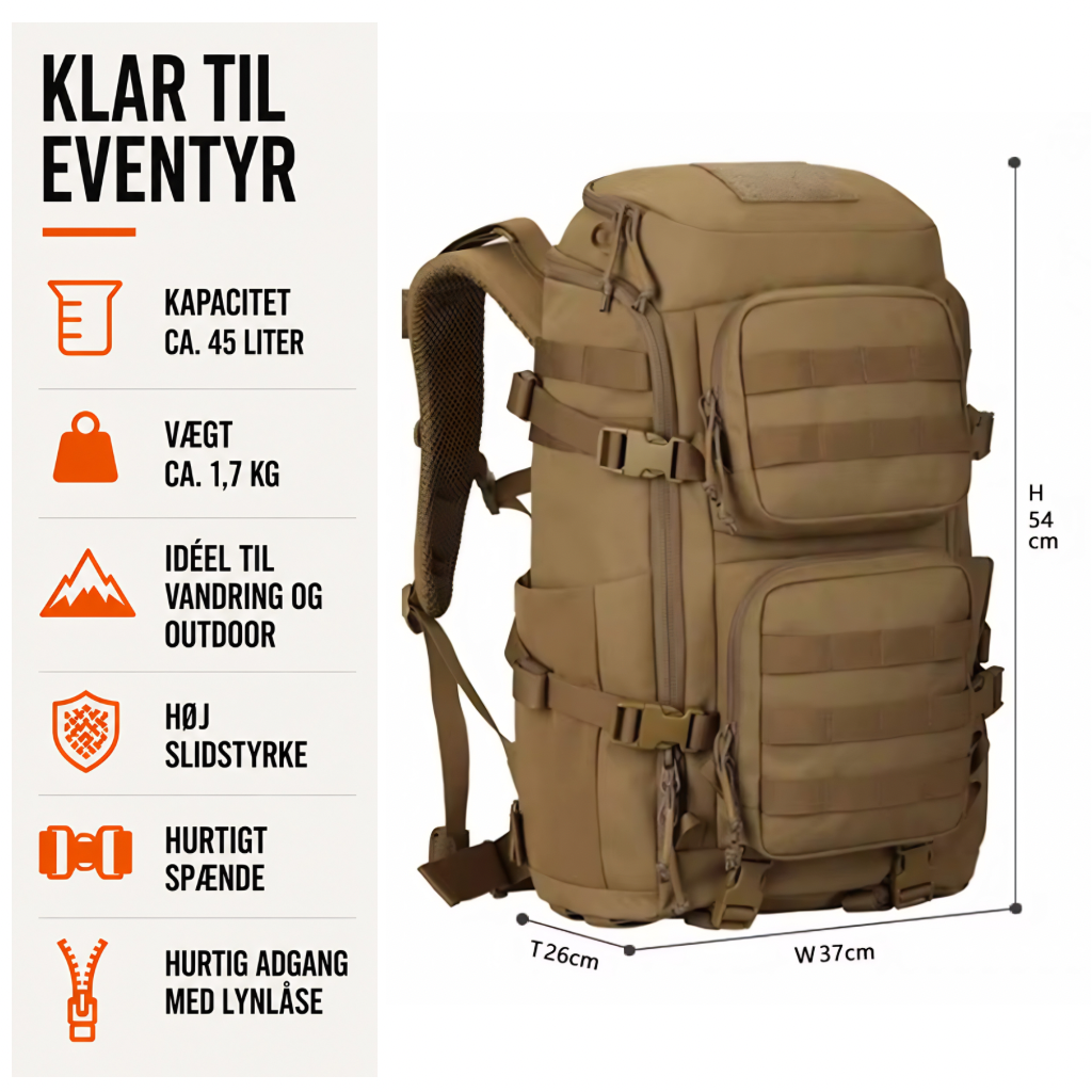 Trekker 45 – Rummelig Rygsæk til Vandring & Friluft (45L)