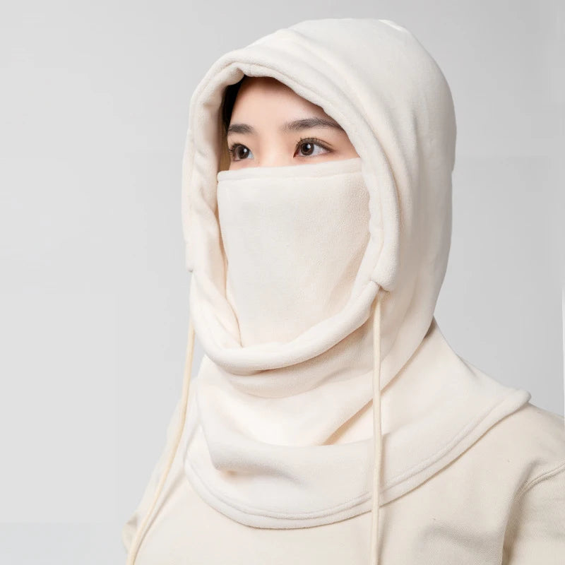 1pc Unisex Winter Balaclava - Windproof Knit Hood with Drawstring, Warm Motorcycle Headgear for Cold Weather,Ski Mask