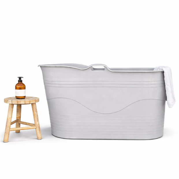 Isbad balje - XL - 123cm - grå - Ekstra kraftig plast og forbedret siddekomfort - Tubfamily®