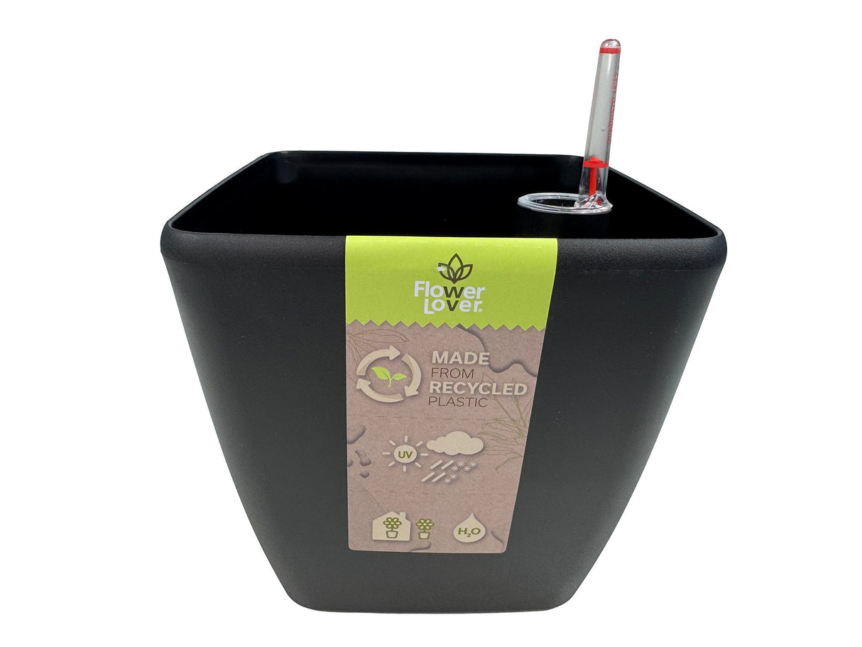 Quadrato Matt - 18 cm sort - plantekrukke med selvvanding