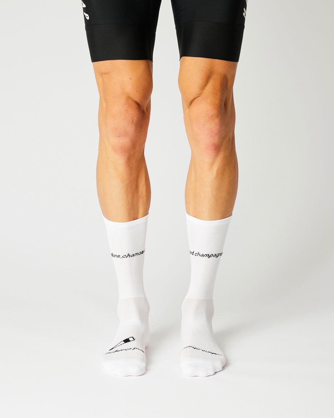 Sunshine, Chamois & Champagne Cykelstrømper - Fingerscrossed - Hvid