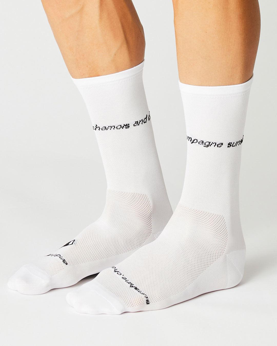 Sunshine, Chamois & Champagne Cykelstrømper - Fingerscrossed - Hvid