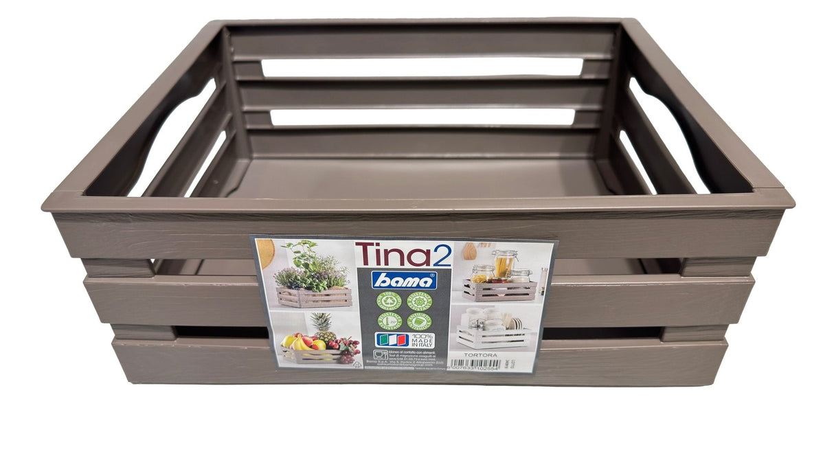 Tina 2 – dekorativ kasse i trælook - taupe/gråbrun - 31 cm