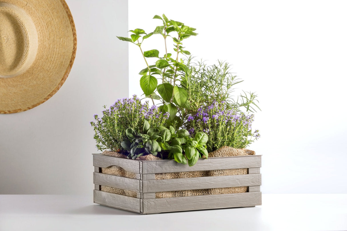 Tina 2 – dekorativ kasse i trælook - taupe/gråbrun - 31 cm