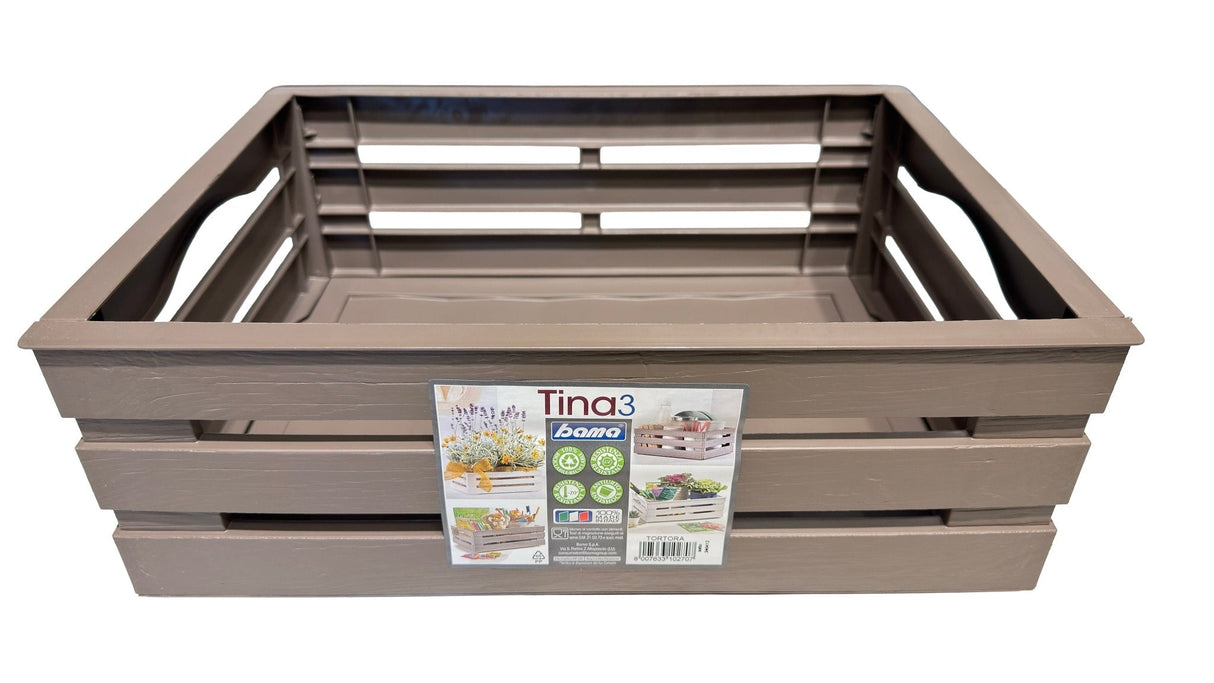 Tina 3 – dekorativ kasse i trælook - taupe/gråbrun - 41 cm