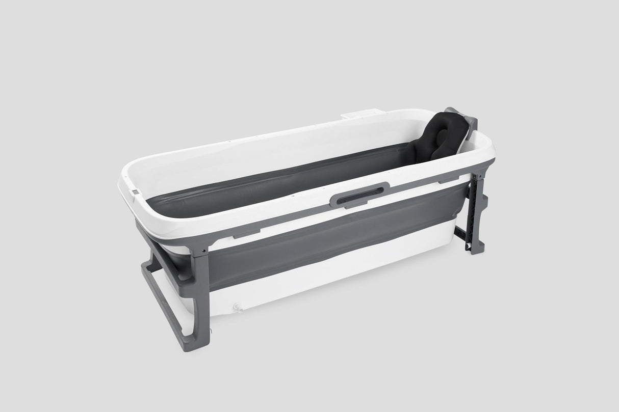 Special edition foldebadekar til voksne med låg, digital termometer og fodmassage - 150cm/Grå XL. Ekstra 300 cm. slange, sort badepude, lækker opbevaringspose samt ekstra prop inkl. Værdi kr. 798,-.
